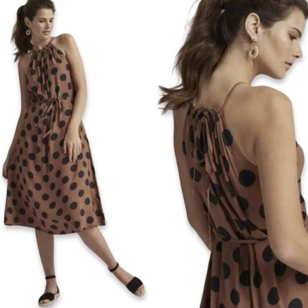 Long Tall Sally Halter Dress Sleeveless Polka Dot Design Black & Tan W 4 BNWT